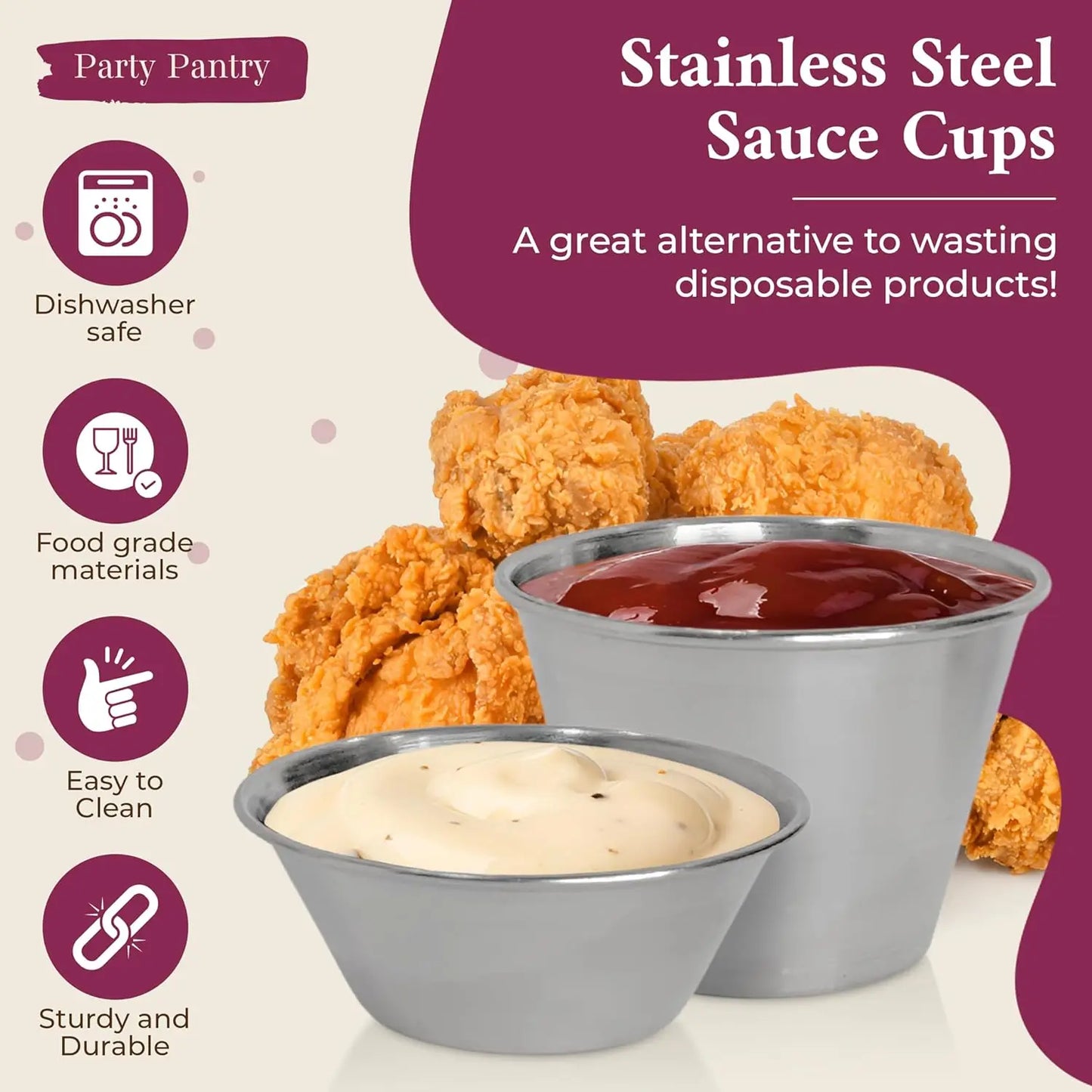 Modern Design 1.5oz Reusable Stainless Steel Sauce Dipping Cup Mini Saucer Dish Bowl for Drinks or Food for Home Use