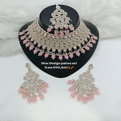 Quality Assured Trending Fancy Collection Gold Plated Kundan & Pearl with Pink Stone Necklace Set For Women Wear Jewelry