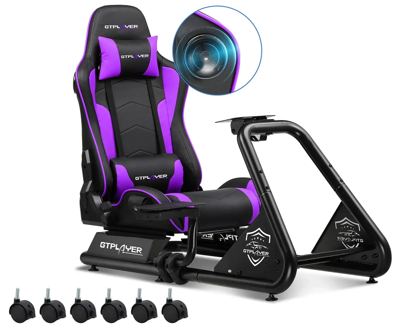 GTPLAYER Racing Simulator Cockpit with Seat, Sim Racing Cockpit Multi-function Adjustable Gaming Wheel Stand for G25 G27 G29