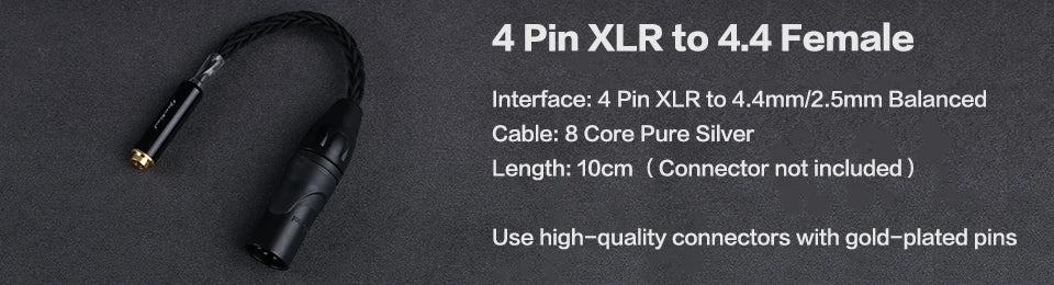 OPENHEART 8 Core High Purity Silver 4.4mm Balanced Male to 4.4mm Balanced Male Audio Adapter Cable 4.4 Male to Male Adapter