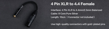 OPENHEART 8 Core High Purity Silver 4.4mm Balanced Male to 4.4mm Balanced Male Audio Adapter Cable 4.4 Male to Male Adapter
