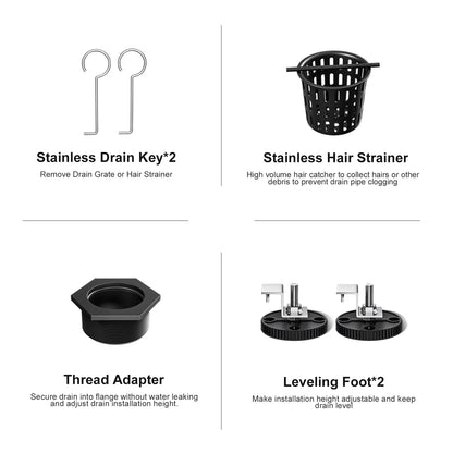 US CUPC Certified Recessed Linear Shower Drain 24 Inch Black Long Floor Drain Stainless Steel Ships From US