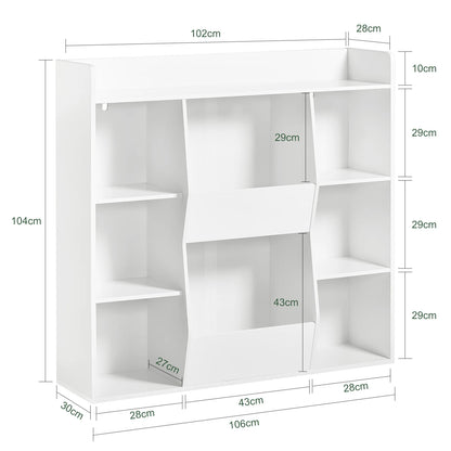 SoBuy KMB55-W bookshelf for children, kids’ shelf, storage rack with 8 open compartments, toy shelf, freestanding shelf, shelf