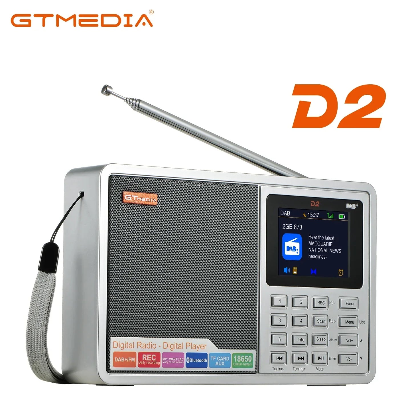 [Genuine]GTMEDIA D2 FM Radio  Portable DAB Digital Bluetooth Speaker AUX IN TF Card Slot MP3 Player Recording Clock Alarm