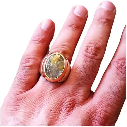Wholesale Men Ring New Arrival Natural Golden Rutile Gemstone Arabic Design Ottoman Style Ring Jewelry 925 Sterling Silver Ring by PDG ibma