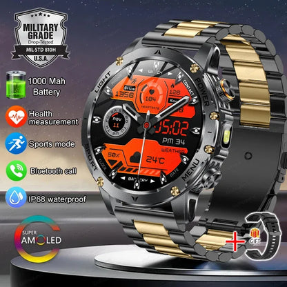 1.7" Large Screen Bluetooth Call Smart Watch Men‘s Sports Outdoor Flashlight 1000mAh Health Monitor Smartwatch for Man Male IP6