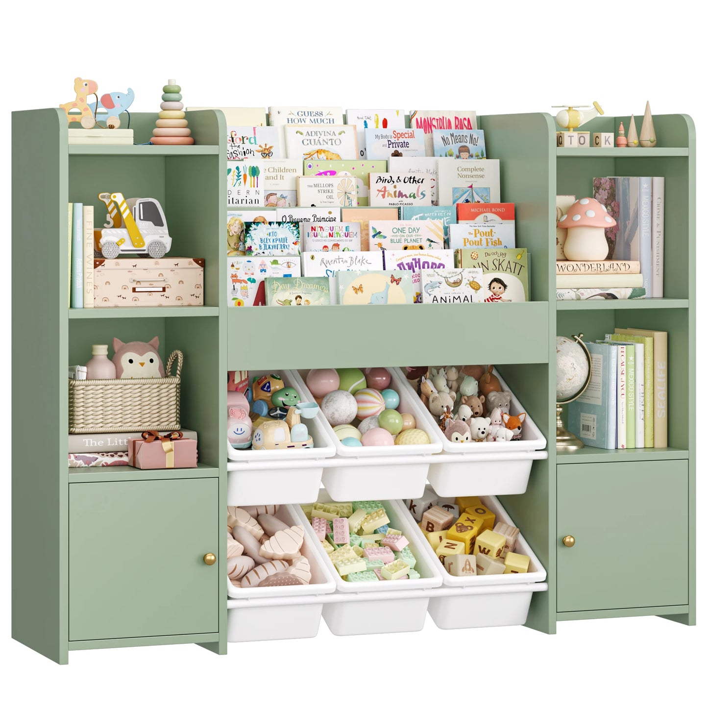 Getone Toy Storage Unit Kids Storage Unit Kids Toy Storage with 6 Removable Boxes, 4-tier Book Shelf Childrens Bookcase Kids Bookshelf Toy Organiser for Kids Room, Nursery Playroom 119x29.5x94 cm