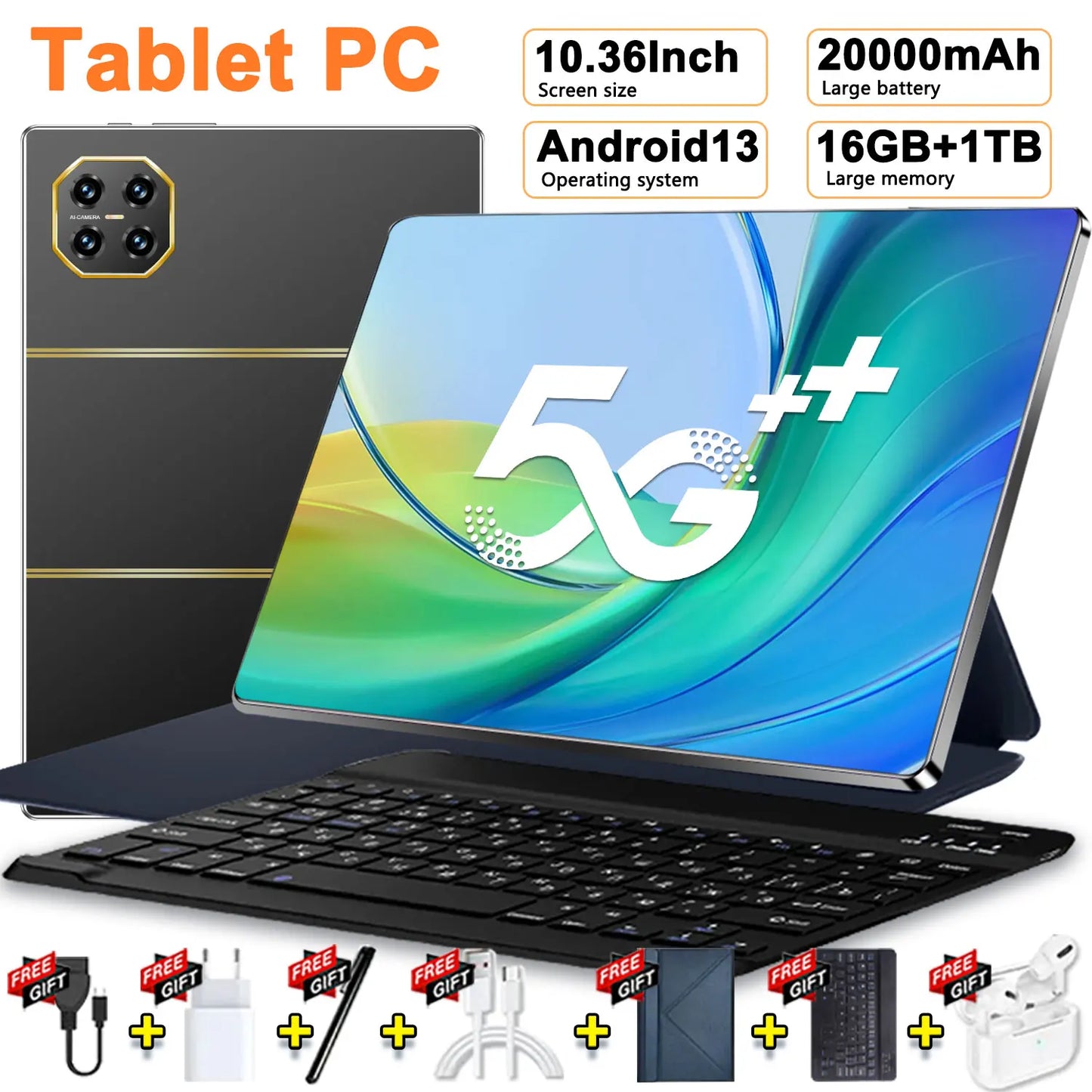 Global Version 10.36 Inch 14 Core 20000mAh New 5G Tablet 16GB+1TB Dual SIM Android 13.0 16MP+32MP Camera Bluetooth WiFi GPS WPS