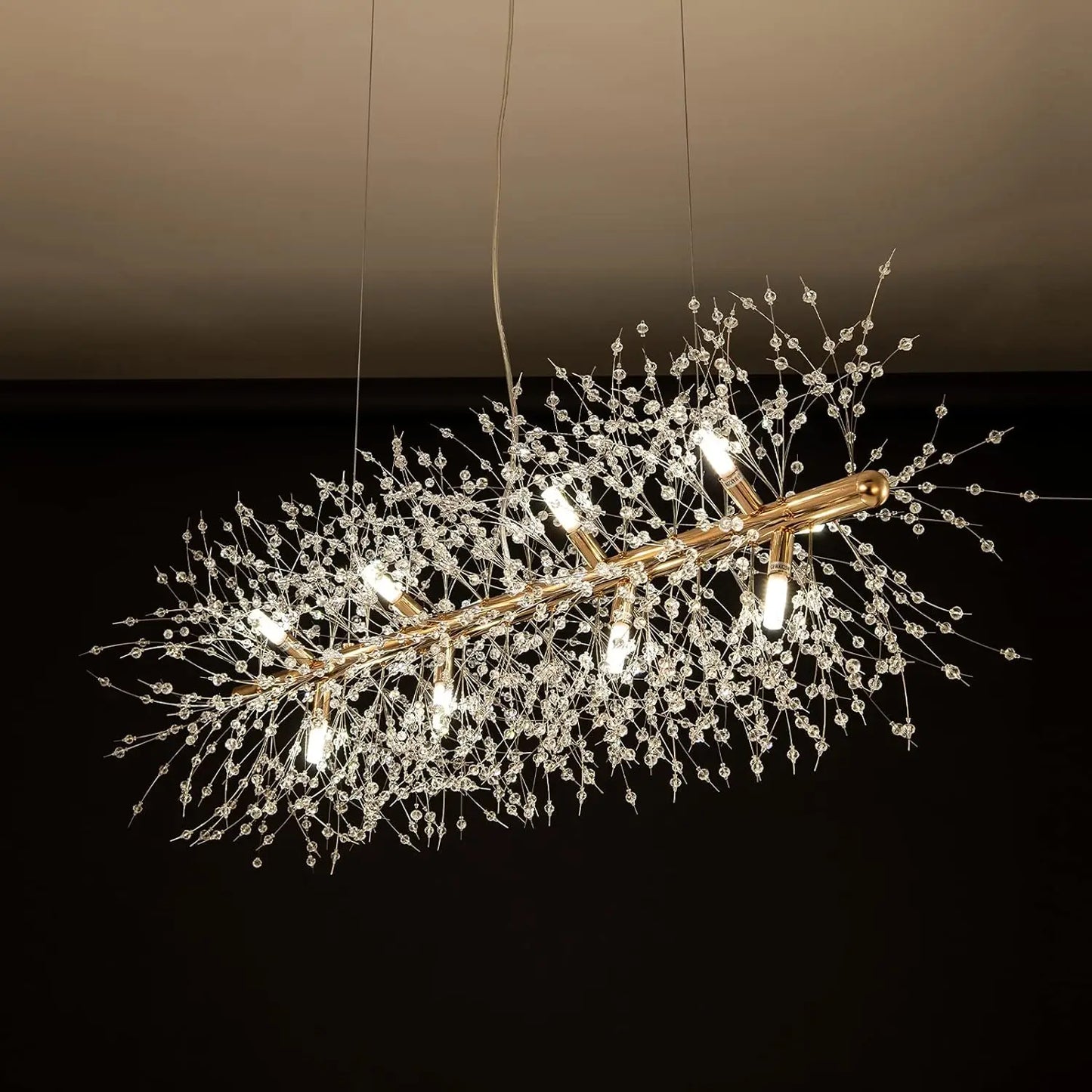 Crystal Firework Chandelier Wedding Lightweight Modern Dining Room Lighting Fixtures Hanging Gold Metal Ceiling Lights