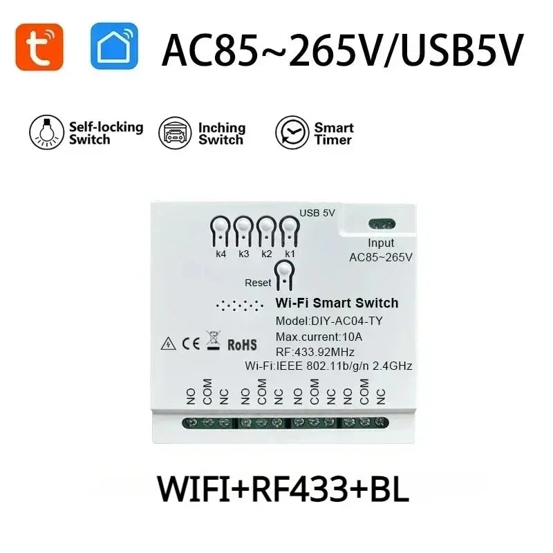 Tuya Smart Switch Wifi Garage Door Wifi Relay Switch Wifi RF 4 Channel Module 85-265V Wifi Curtain Module Wireless Switch