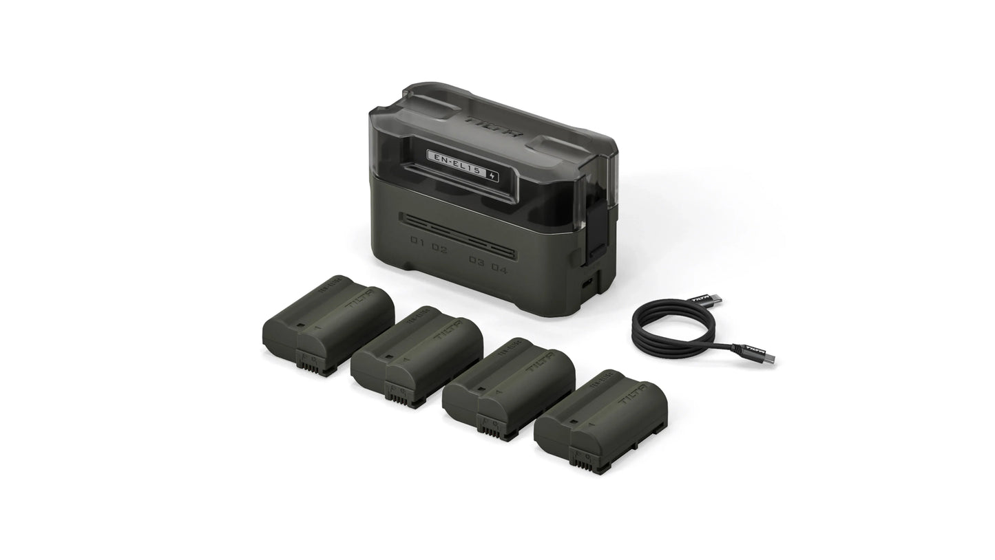 TILTA EN-EL15C Battery 2400mAh Portable Charging Station (4 Channel) for Nikon ZR Z8 Z7 Z6 Z63/62 Z5 ZF Z7II Z6II D850 D810 D710