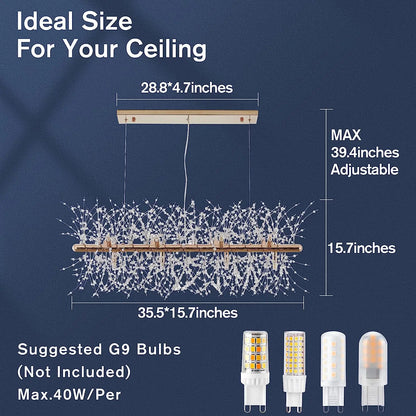 Crystal Firework Chandelier Wedding Lightweight Modern Dining Room Lighting Fixtures Hanging Gold Metal Ceiling Lights