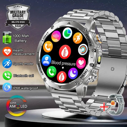 1.7" Large Screen Bluetooth Call Smart Watch Men‘s Sports Outdoor Flashlight 1000mAh Health Monitor Smartwatch for Man Male IP6