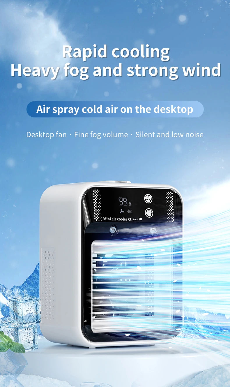 Portable Mini Air Conditioner for Dormitory | Fast Cooling Ultrasonic Nano Mist LCD Display Rechargeable Portable Outdoor Cooler