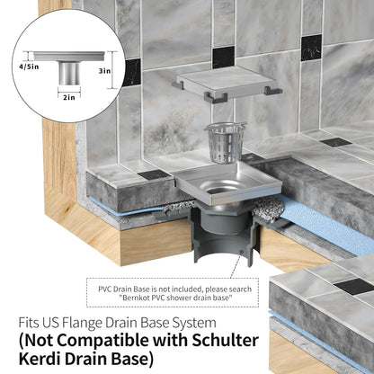 US Dropshipping 4x4 Inch Brushed Stainless Steel Square Floor Drain with Tile Insert Cover