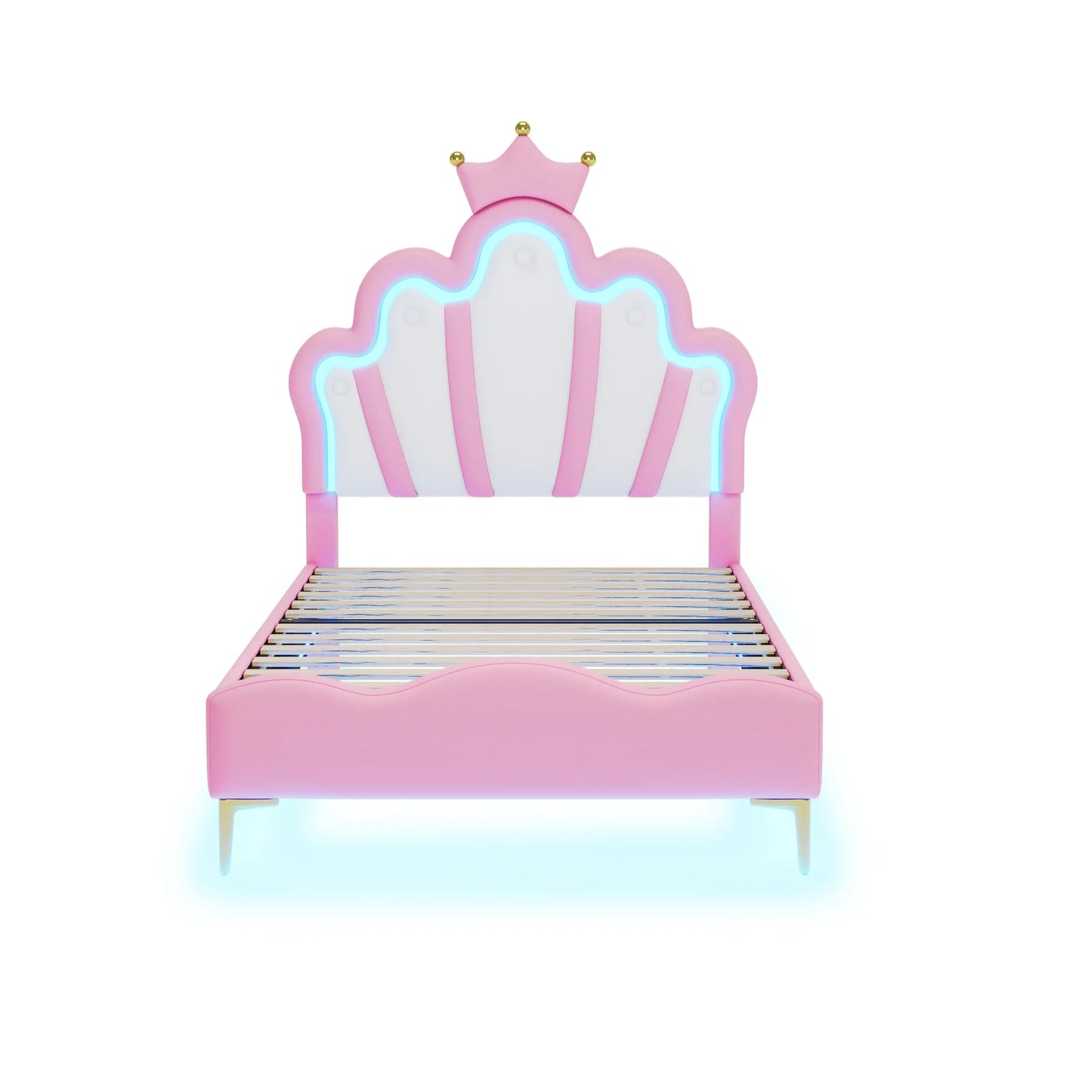 Rosahqnda Children's bed girls Single bed Double Bed Children bed Princess Crown Shape bed Adjustable Headboard