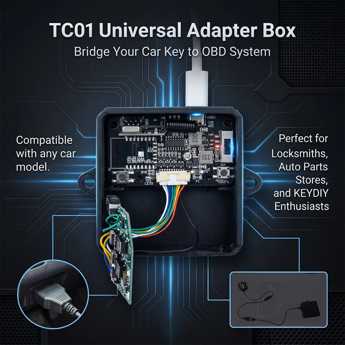 Car Key Universal Adapter Box OBD Plug  KEYDIY Remote Control Duplicator 433.92MHz Code Grabber Clone Gate Key Fob Command Hand