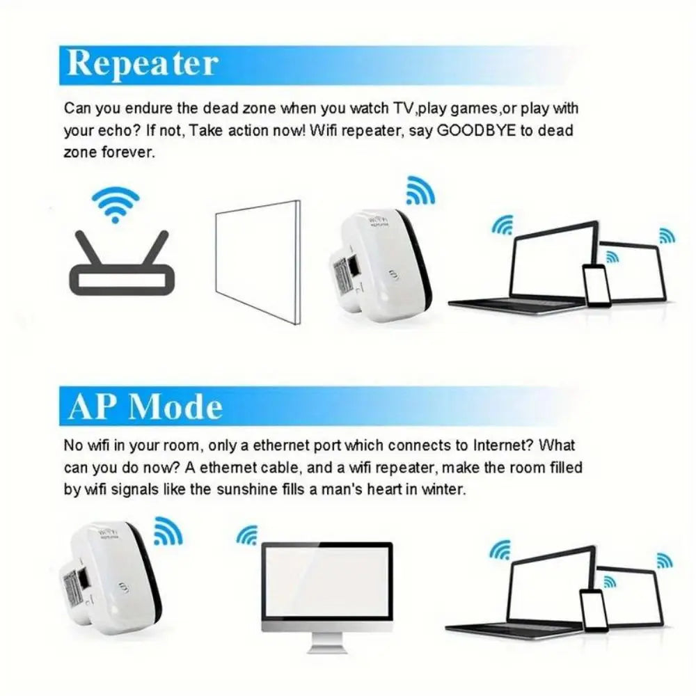 300Mbps Wireless WIFI Extender Repeater 2.4G Home Router Wifi Range Signal Amplifier Network UK Plug