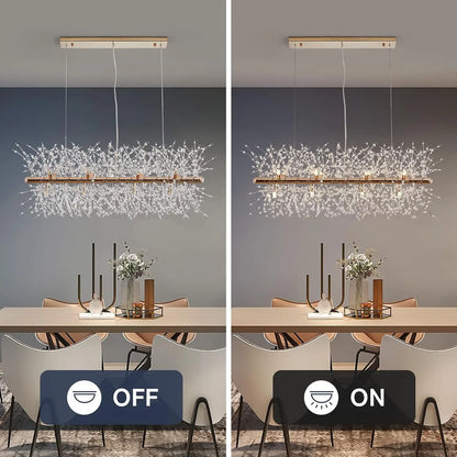 Crystal Firework Chandelier Wedding Lightweight Modern Dining Room Lighting Fixtures Hanging Gold Metal Ceiling Lights
