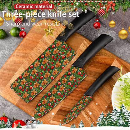3-Piece Christmas Gingerbread Man Ceramic Knife Set Kitchen Sharp Durable Manufacturers That Drop Shop Through Shopify