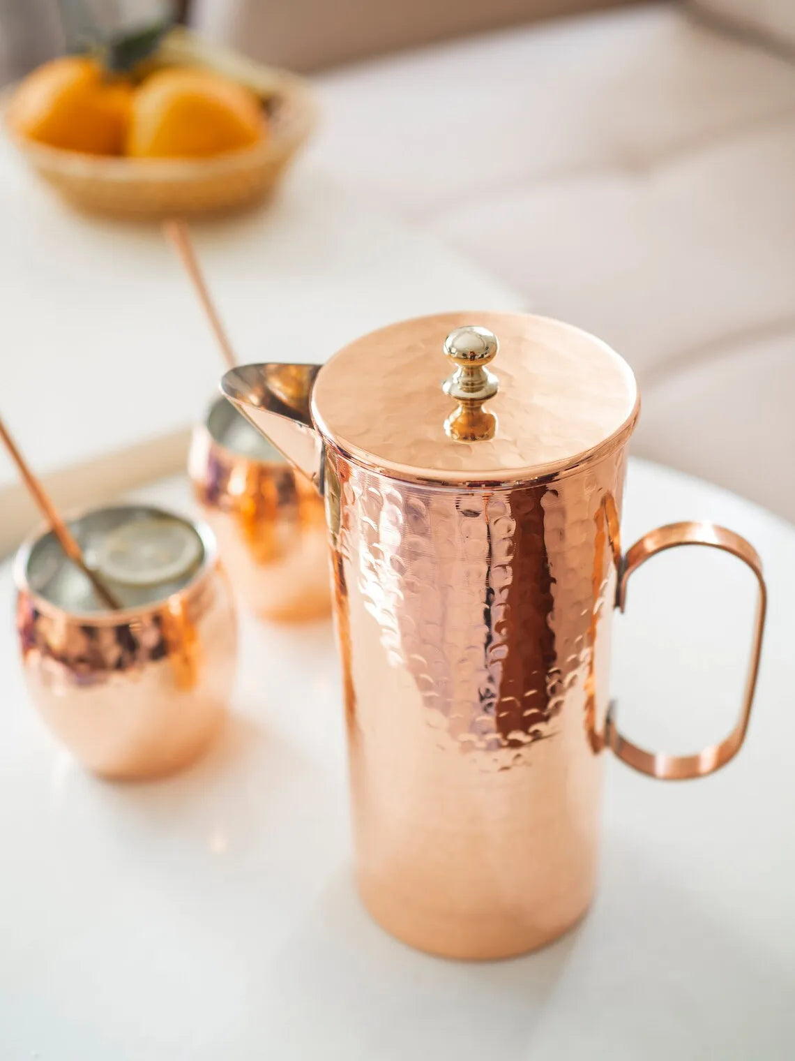 Classy hammered copper water jug pitcher wholesale for drinking water juice coffee ice tea for home restaurant dining decoration