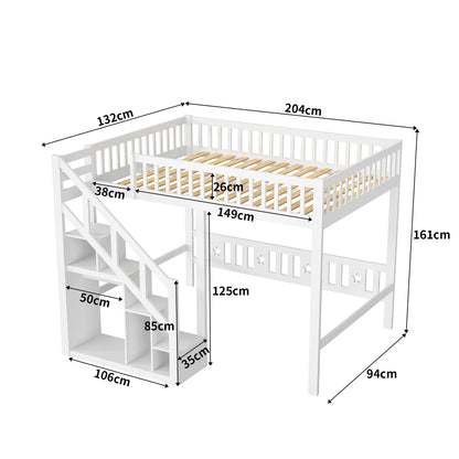 Rosahqnda floors bed youth bed, pine wood bunk bed with safety railings and stowable steps closet