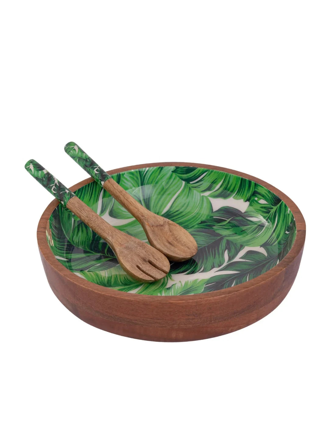 wooden bowl Enamel Wooden Bowls with Polished Spoons Ceramic Plate Metal Utensils for Food by Blatant Exports