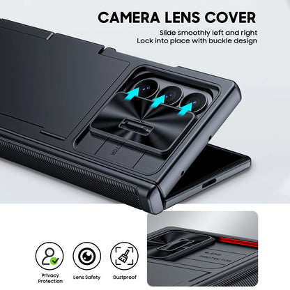 for Galaxy Z Fold 7 Case,RFID Wallet with Cards Holder,Hinge Cover,Camera Cover,Shockproof Silicone Protective Phone Case-Black