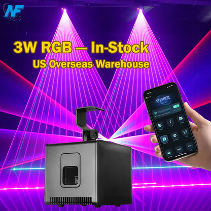 3W 20KPPS RGB Animation Laser Projector, USA Stock Fast Shipping, Bluetooth APP & DMX Control for DJ Party Wedding Club