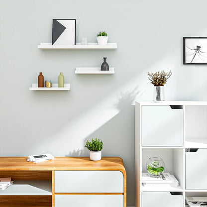 3PCS/Set White Floating Hanging Wall Shelf MDF Picture Magazine Photo Storage Shelf for Living Room Kitchen Bedroom Office