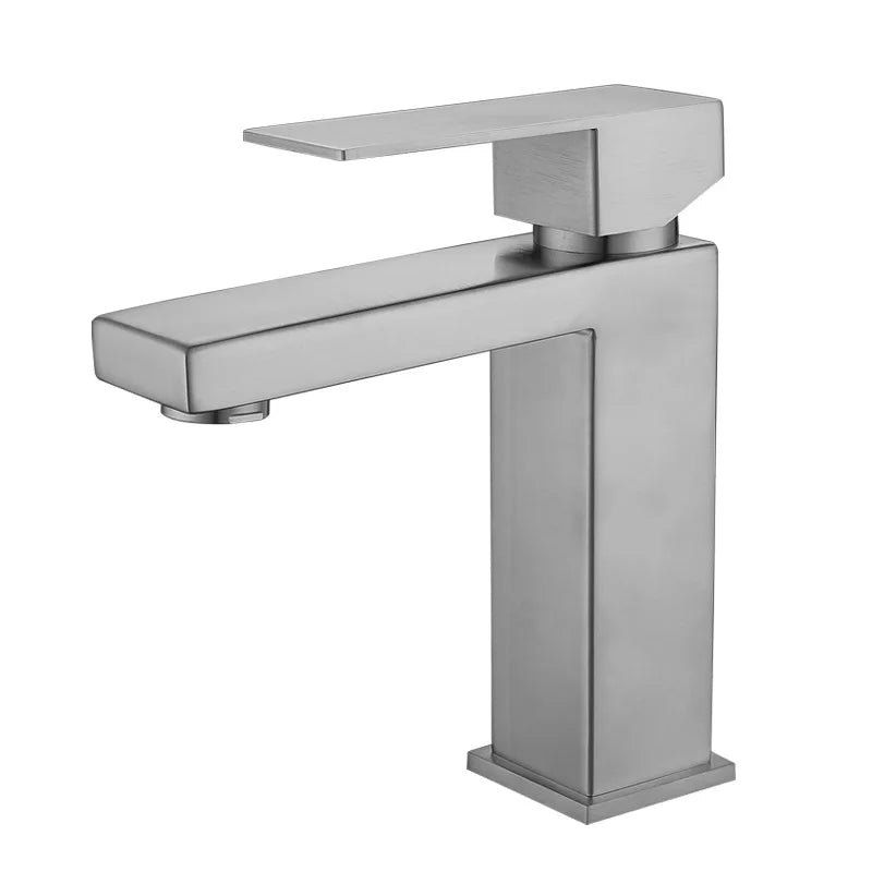 304 Stainless Steel Single Hole Basin Faucets with Ceramic Valve Core Modern Square Design Wall-mounted Bathroom Mixer Taps