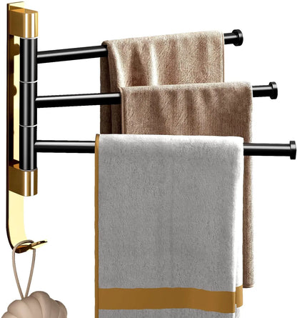 Hongdec Modern Bronze Finish Aluminum Double Towel Bars with Hooks for Bathroom Swing Towel Rack 3-Year Warranty