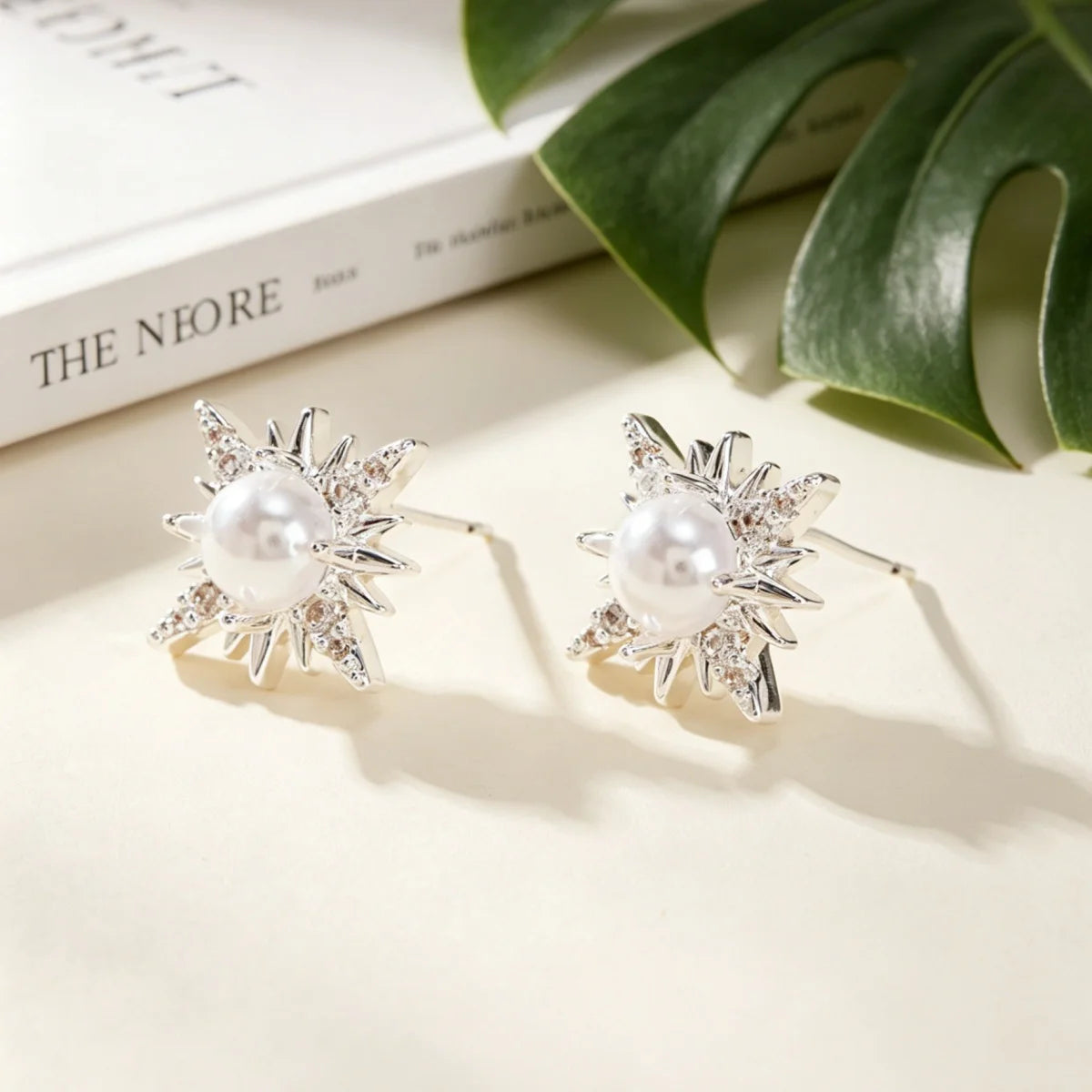 1Pair Women Classic Zircon Stud Earrings with Multi-Pointed Star Design Party Jewelry