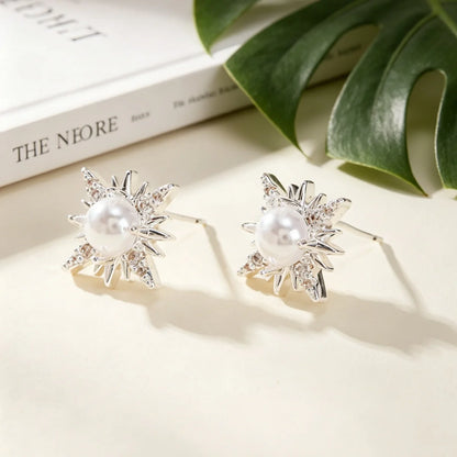 1Pair Women Classic Zircon Stud Earrings with Multi-Pointed Star Design Party Jewelry