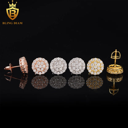 Factory Direct Fine Jewelry 925 Silver Earrings Iced Out Vvs Moissanite Earring Diamond  Stud Earring Men Women