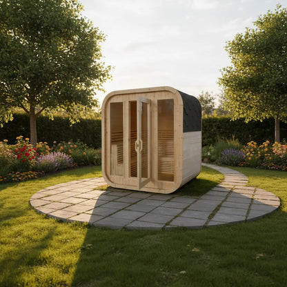 Modern White Pine Sauna Room for Home | Outdoor Backyard Solid Wood Sauna with Steel & Glass | In-Stock 2-4 Person Steam Sauna
