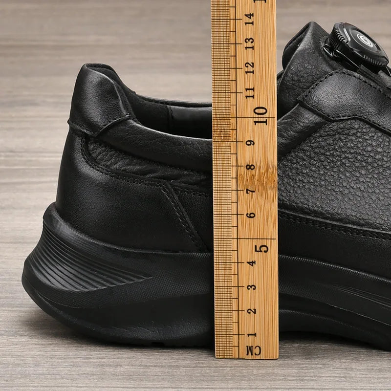 Men's Genuine Cow Leather Round Toe Walking Shoes With Buckle Anti Slippery Low Heel Rubber Outsole Solid Color Casual