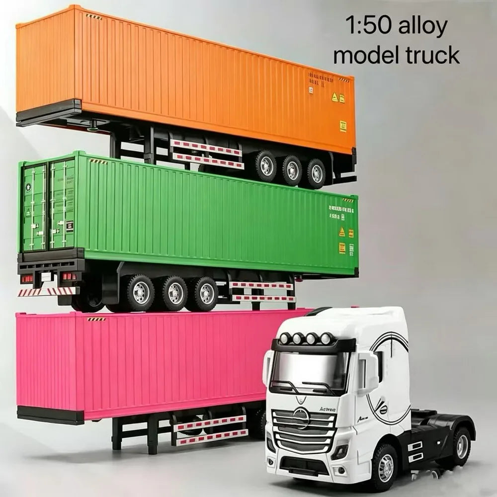 In Stock 1/50 Diecast Truck Model Toys Simulation Transport Heavy Vehicle Pull Back Container Full Alloy Metal Toy Car for Boy