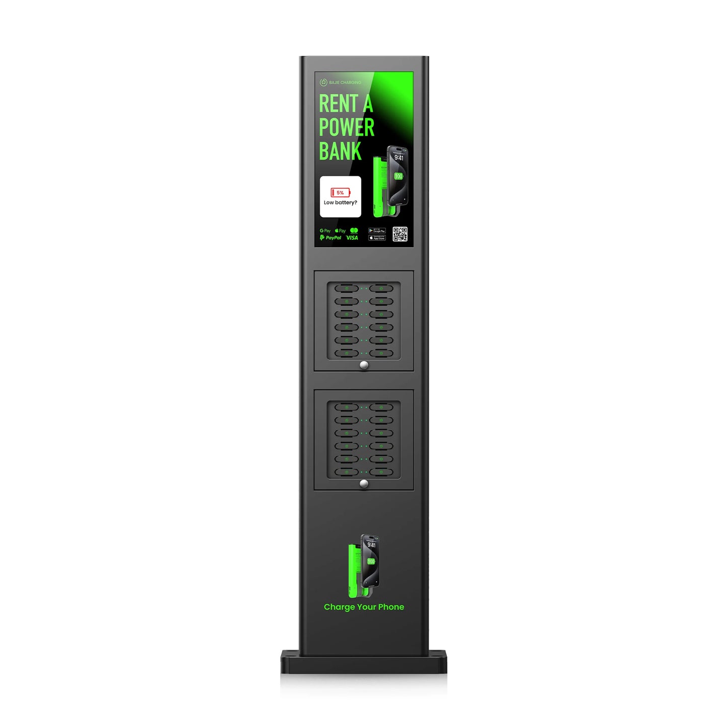 Rental Power Bank Simcard 24 Slots 23.8-inch Led Display Touch Screen Waterproof Shared Charging Station 160w Output Power Cord