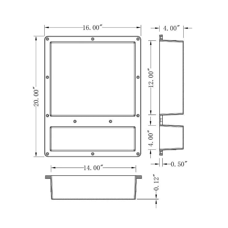 Modern Home Hotel Bathroom 16"x20" OEM Custom ABS Waterproof Recessed Double Compartment Tile-in Shower Storage Niche