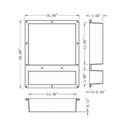 Modern Home Hotel Bathroom 16"x20" OEM Custom ABS Waterproof Recessed Double Compartment Tile-in Shower Storage Niche