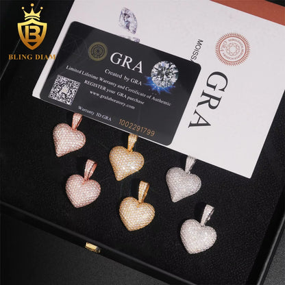 USA Stock  New Arrivals Hip Hop Moissanite Jewelry 925 Sterling Silver Gold Plated Iced Out Heart Pendant Men Women
