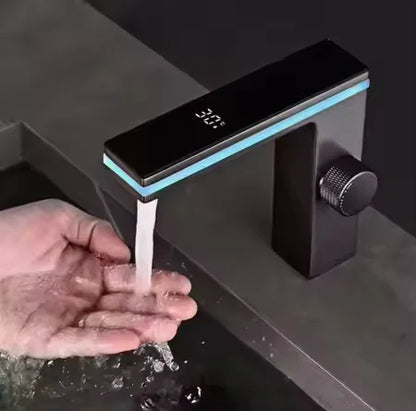 LED Intelligent Digital Temperature Display Hydroelectric Power Smart Surround Atmosphere Brass Aluminum Bathroom Basin Faucet