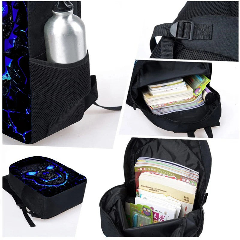 Unisex Three-Piece Set Skull Printed Student Backpack Pencil Bag Lunch Bag Zipper Closure Fashionable Waterproof Polyester