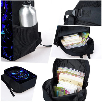 Unisex Three-Piece Set Skull Printed Student Backpack Pencil Bag Lunch Bag Zipper Closure Fashionable Waterproof Polyester