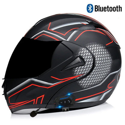 Carbon Fiber Pattern Electric Scooter Motorcycle Blueto0th Wireless Headphone Speaker Open Face Double Lens Full Face Helmets