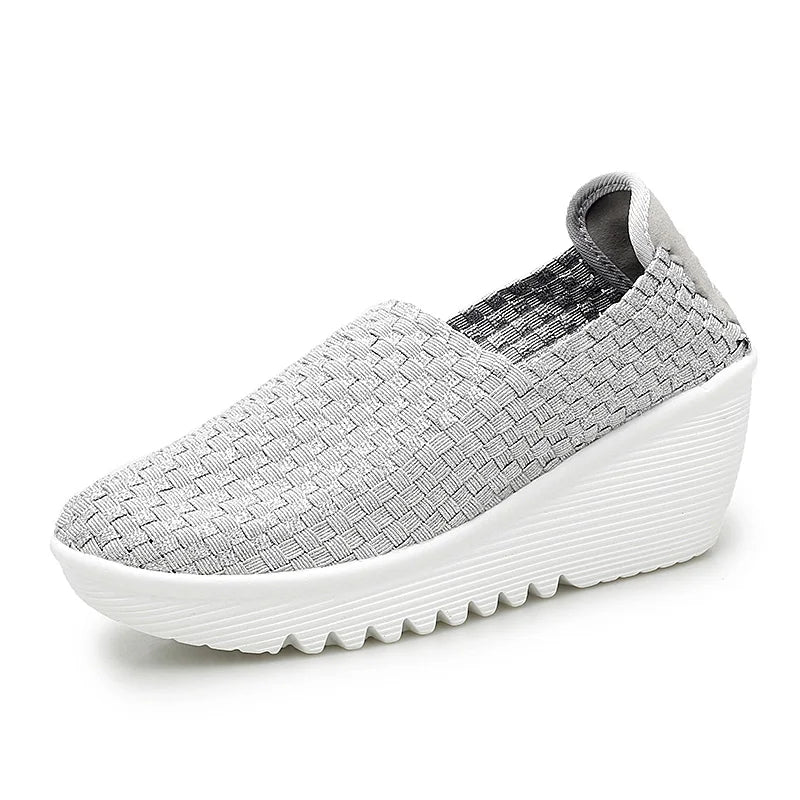 New Women Sneakers Summer Casual Shoes Woven Flat Platform Women's Shoes Breath Loafers Lady Footwear Soft Zapatos Plus Size 42