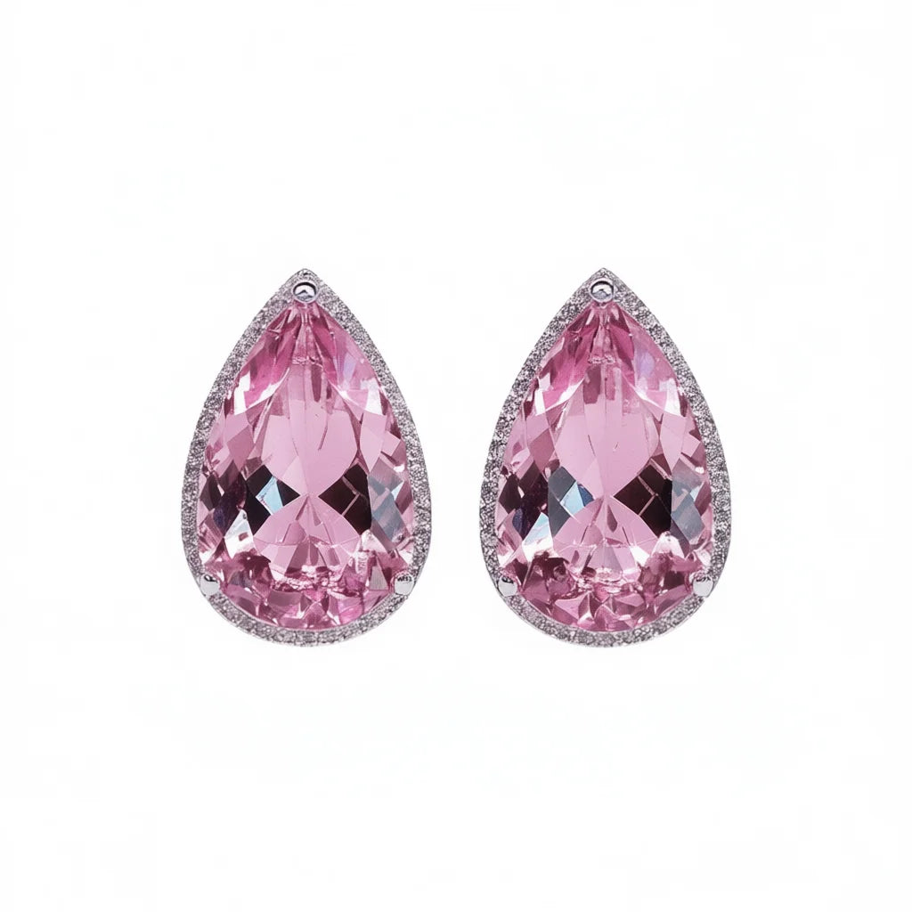 E1301 Pink Pear Cut Stud Earrings With Pink Gemstone Bezel Setting For Women Romantic Party Fashion Jewelry