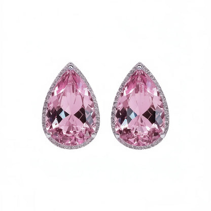 E1301 Pink Pear Cut Stud Earrings With Pink Gemstone Bezel Setting For Women Romantic Party Fashion Jewelry