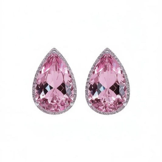 E1301 Pink Pear Cut Stud Earrings With Pink Gemstone Bezel Setting For Women Romantic Party Fashion Jewelry
